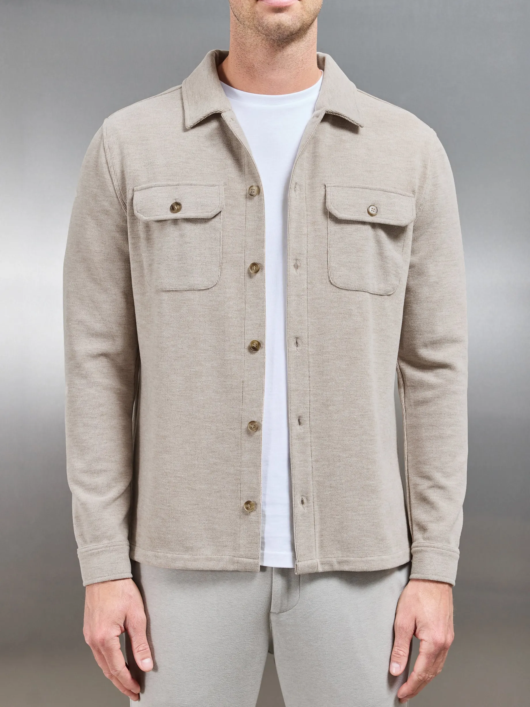 Textured Knitted Overshirt - Taupe
