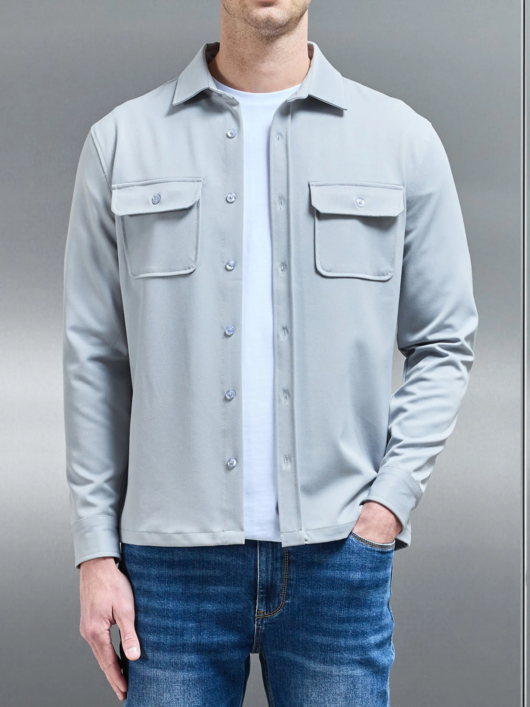 Textured Overshirt - Mid Grey