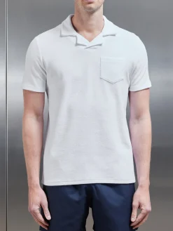 Towelling Revere Collar Polo Shirt - White