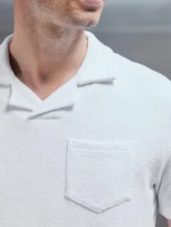 Towelling Revere Collar Polo Shirt - White
