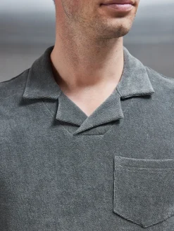Towelling Revere Collar Polo Shirt - Sage
