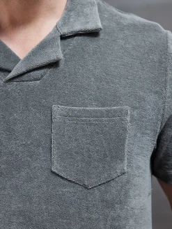 Towelling Revere Collar Polo Shirt - Sage