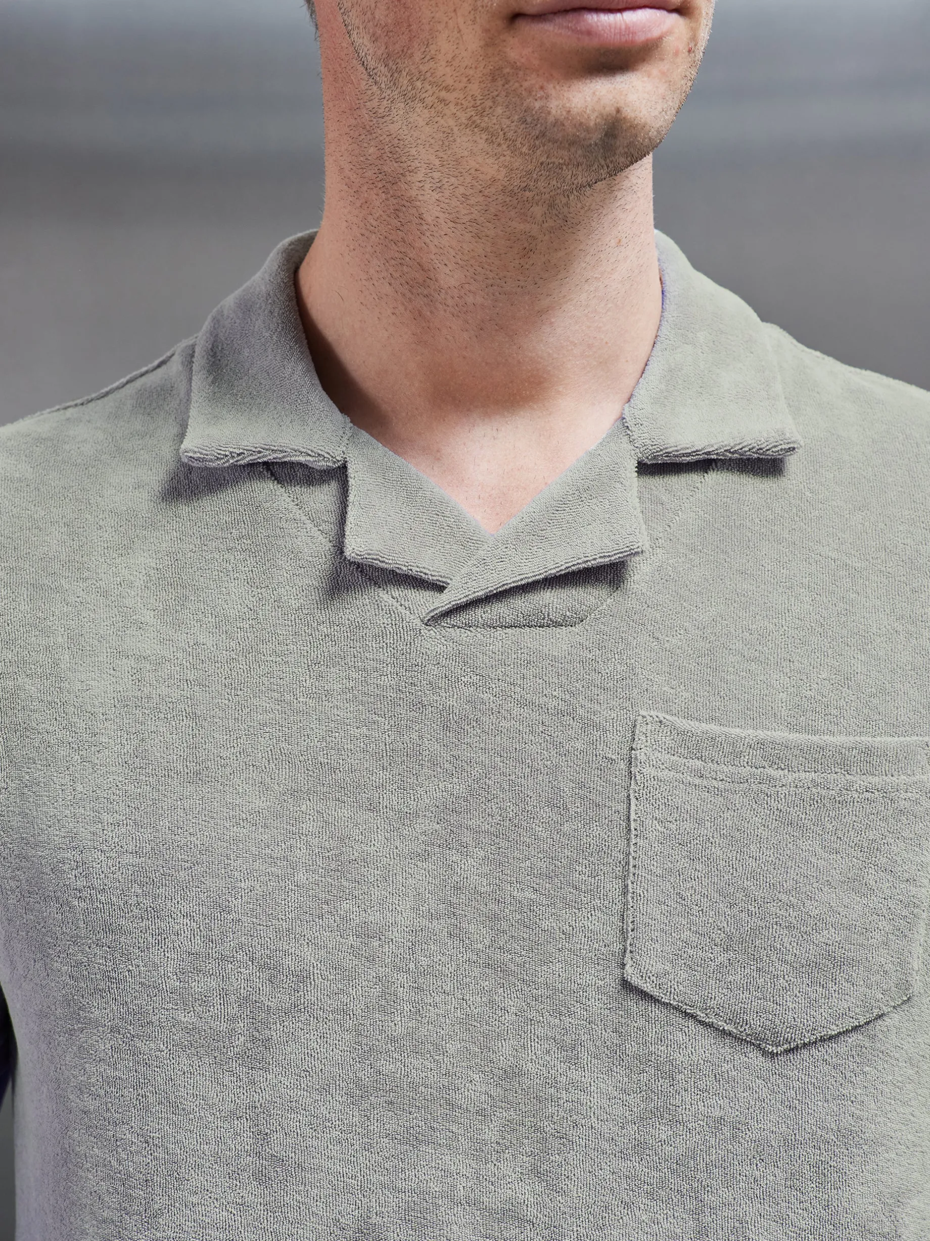 Towelling Revere Collar Polo Shirt - Stone