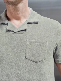 Towelling Revere Collar Polo Shirt - Stone
