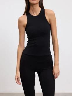 Womens Brushed Cotton Jersey Racer Vest - Black