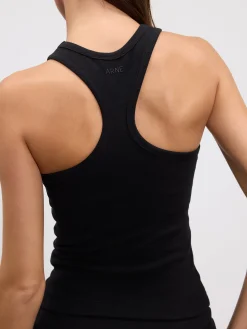 Womens Brushed Cotton Jersey Racer Vest - Black