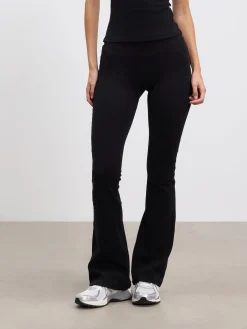 Womens Brushed Cotton Jersey Fold Over Flared Legging - Black