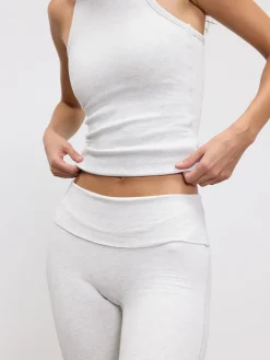 Womens Brushed Cotton Jersey Fold Over Flared Legging - Marl Grey