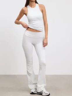 Womens Brushed Cotton Jersey Fold Over Flared Legging - Marl Grey