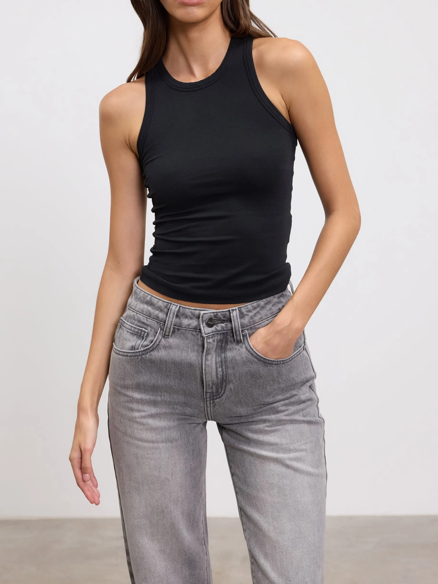 Womens Cotton Jersey Racer Vest - Black