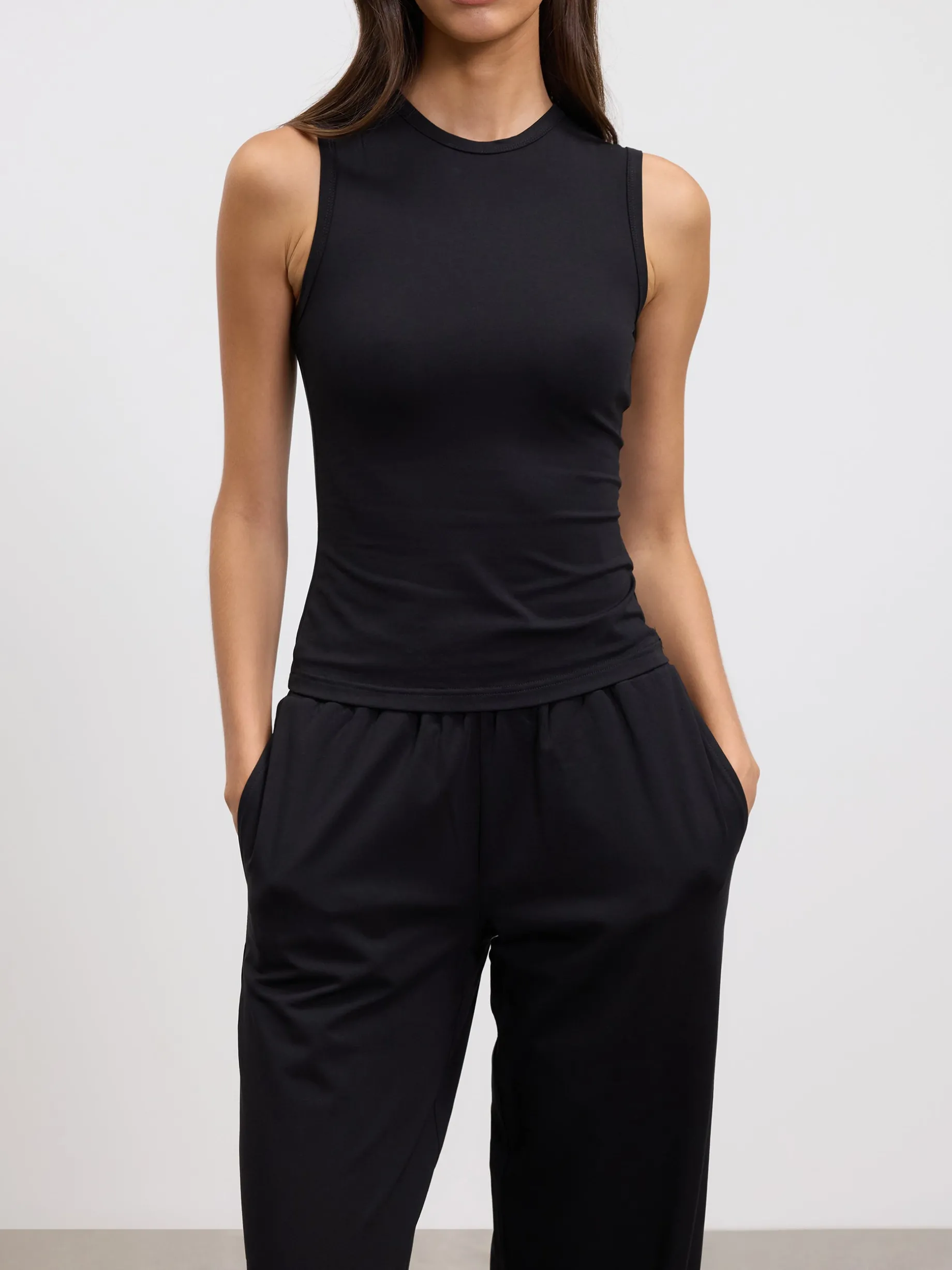 Womens Cotton Modal Round Neck Vest - Black