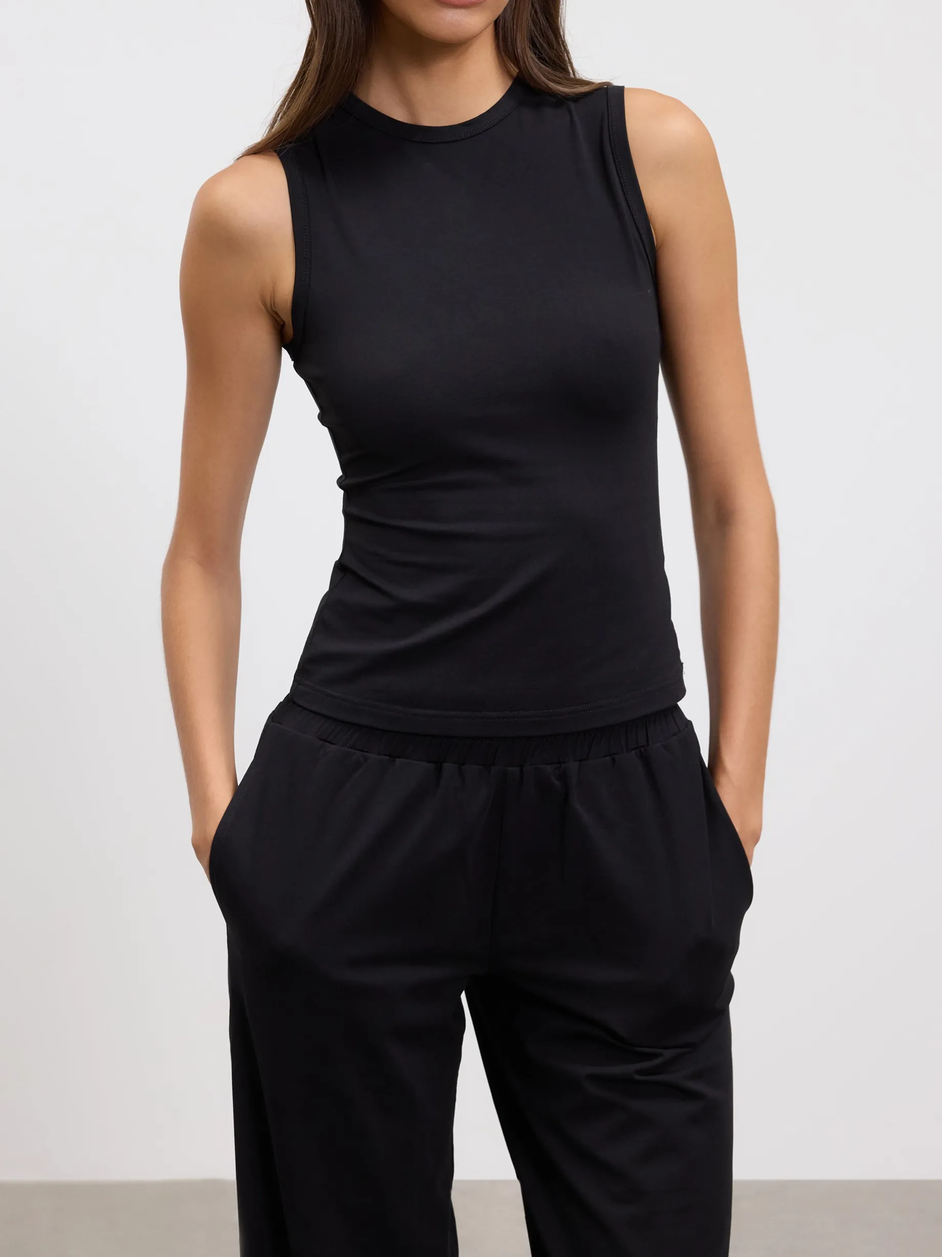 Womens Cotton Modal Round Neck Vest - Black