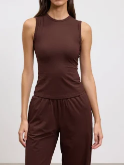 Womens Cotton Modal Round Neck Vest - Brown