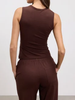 Womens Cotton Modal Round Neck Vest - Brown