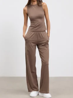 Womens Cotton Modal Round Neck Vest - Taupe