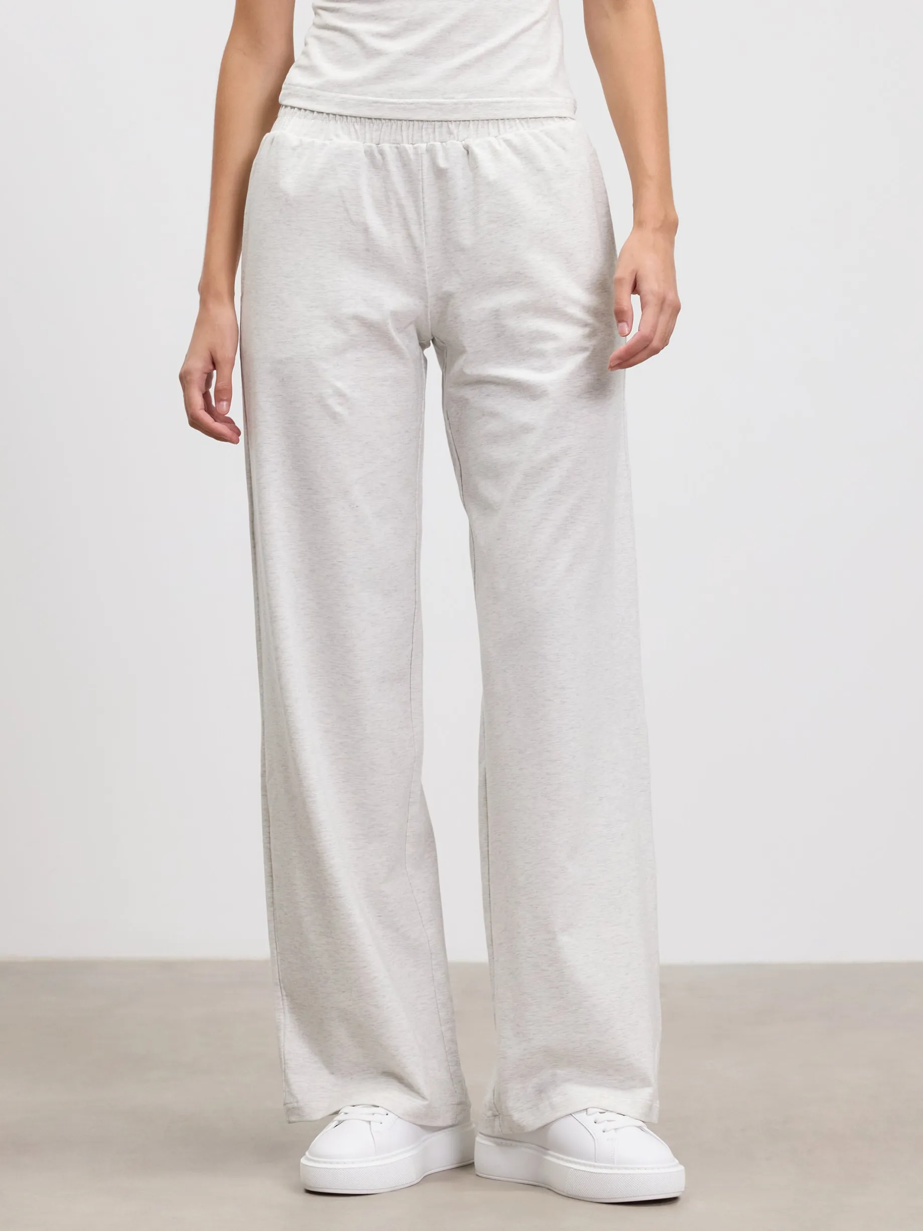 Womens Cotton Modal Wide Leg Pull On Trouser - Marl Grey