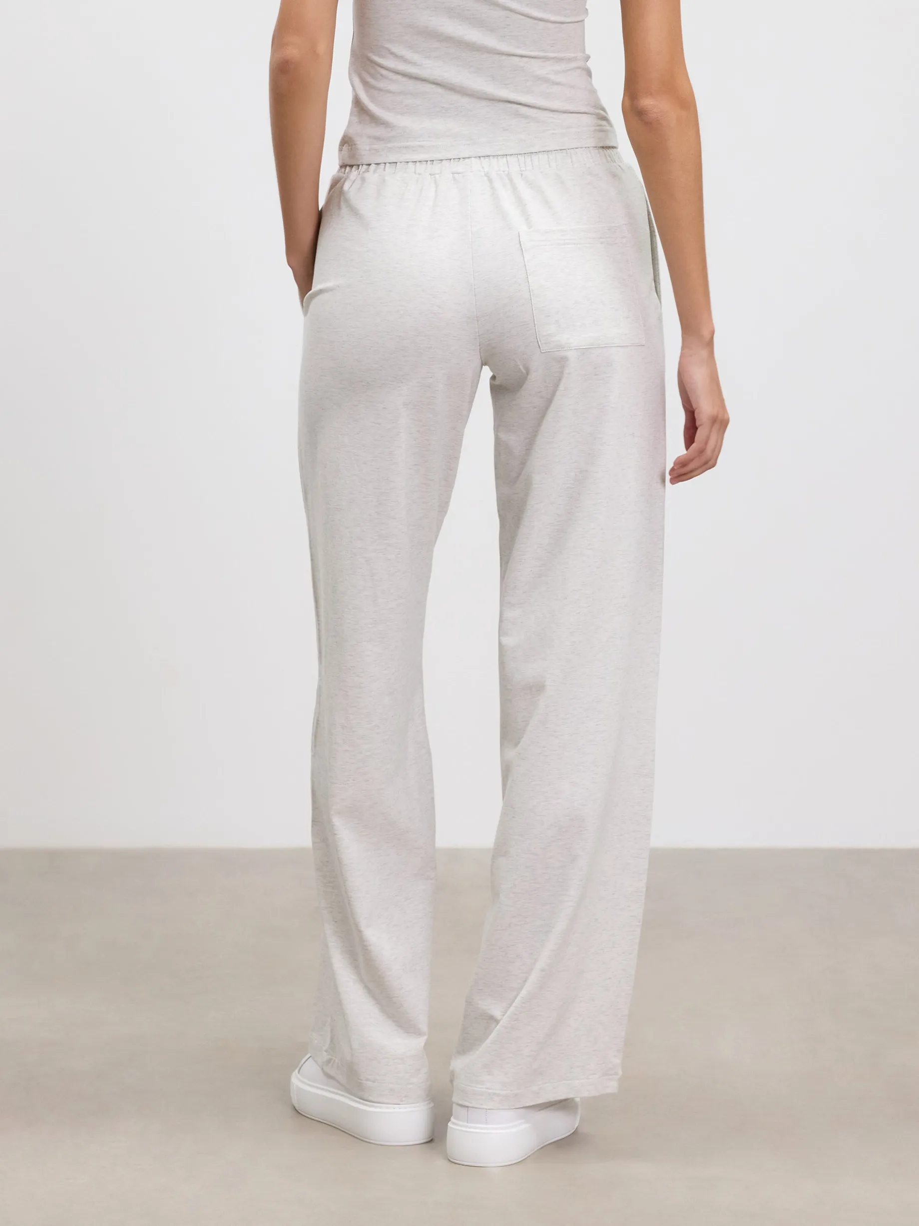 Womens Cotton Modal Wide Leg Pull On Trouser - Marl Grey