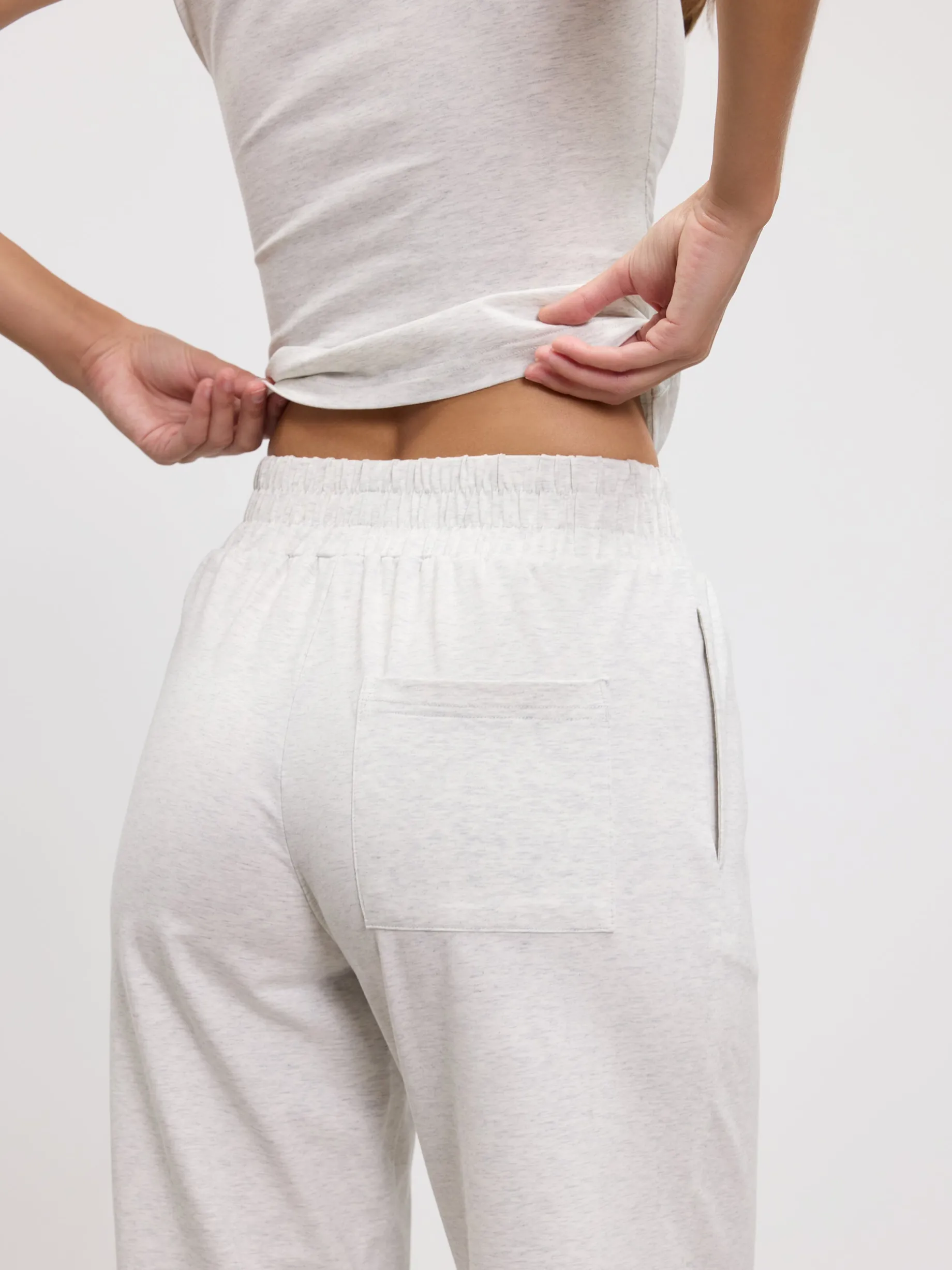 Womens Cotton Modal Wide Leg Pull On Trouser - Marl Grey