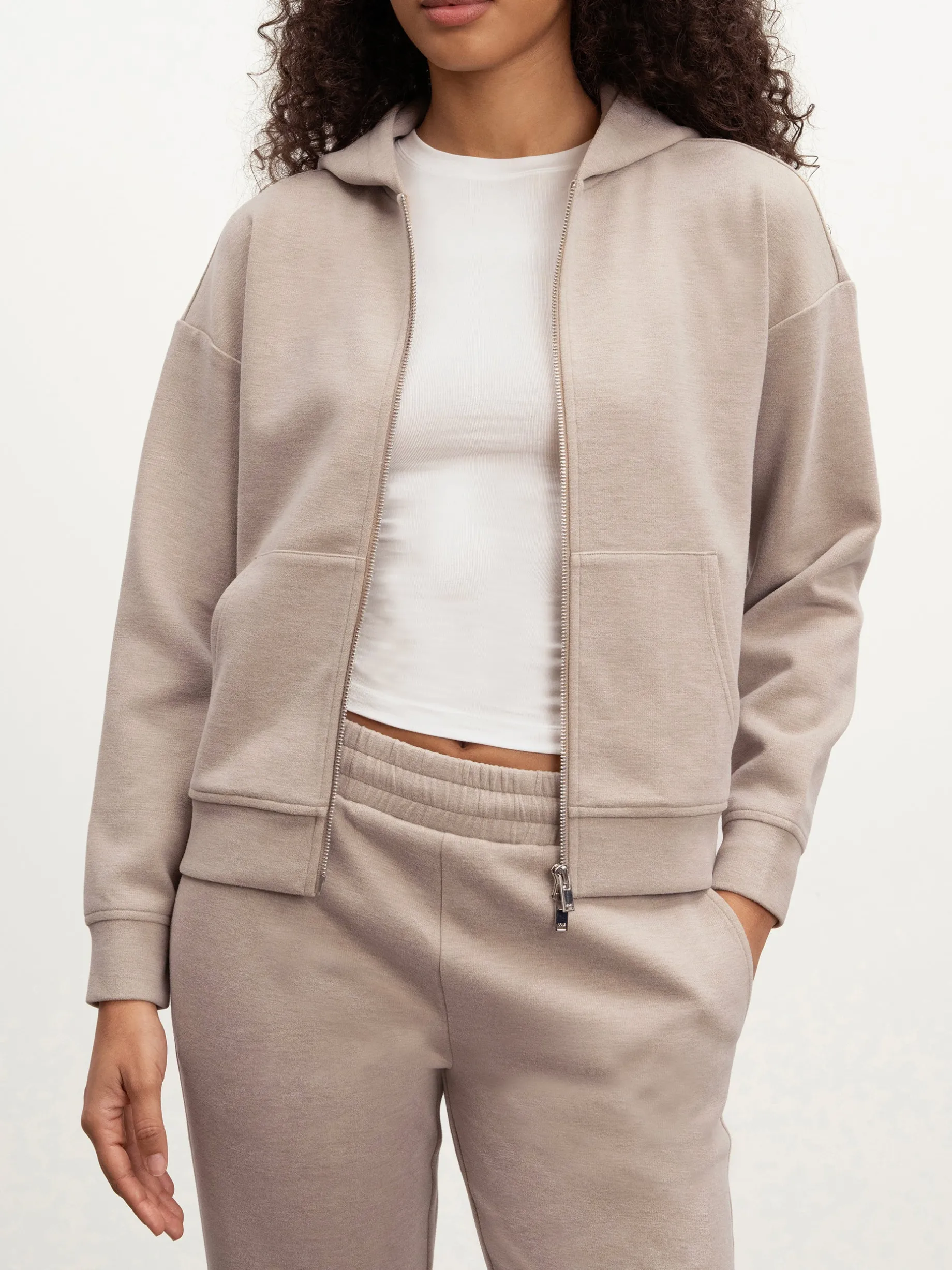 Womens Knitted Relaxed Zip Hoodie - Stone