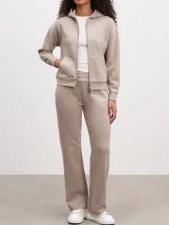 Womens Knitted Relaxed Zip Hoodie - Stone