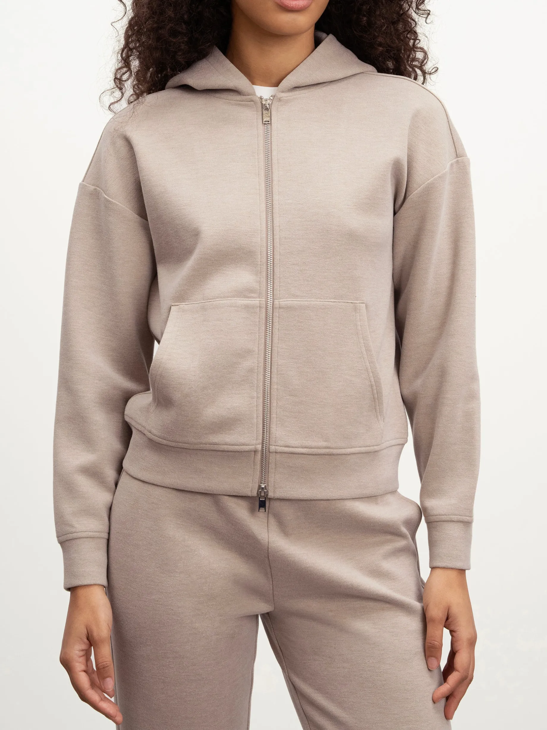 Womens Knitted Relaxed Zip Hoodie - Stone