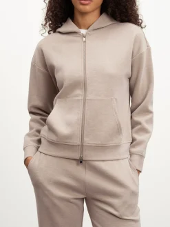 Womens Knitted Relaxed Zip Hoodie - Stone