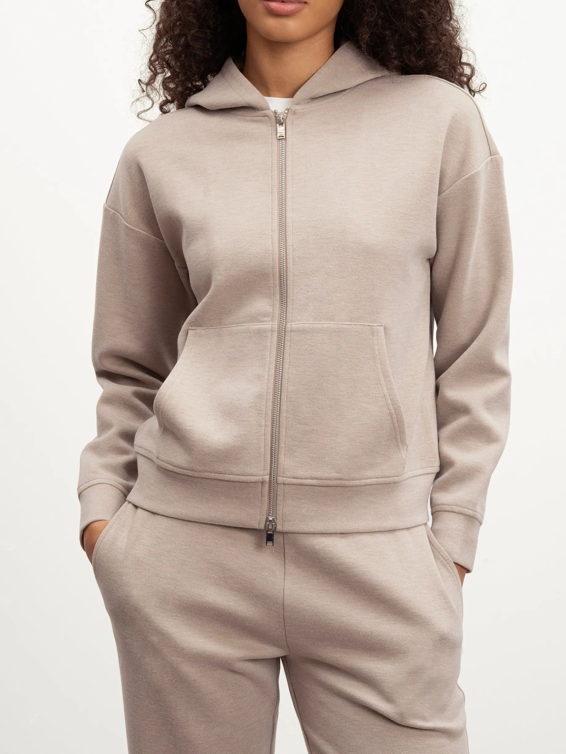 Womens Knitted Relaxed Zip Hoodie - Stone