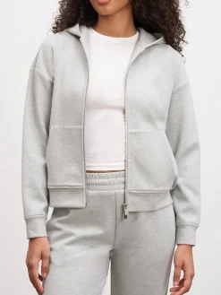 Womens Knitted Relaxed Zip Hoodie - Marl Grey