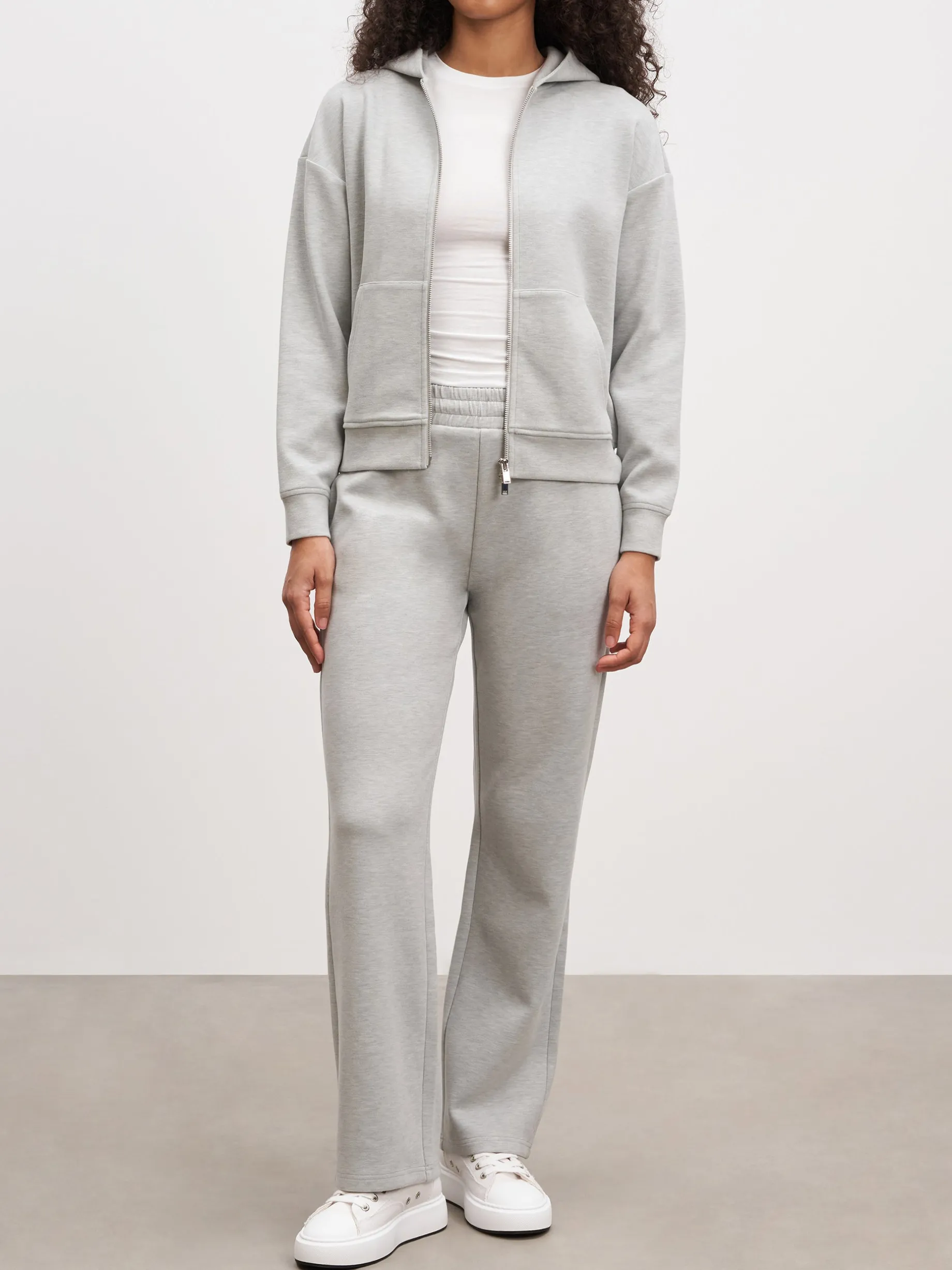 Womens Knitted Relaxed Zip Hoodie - Marl Grey