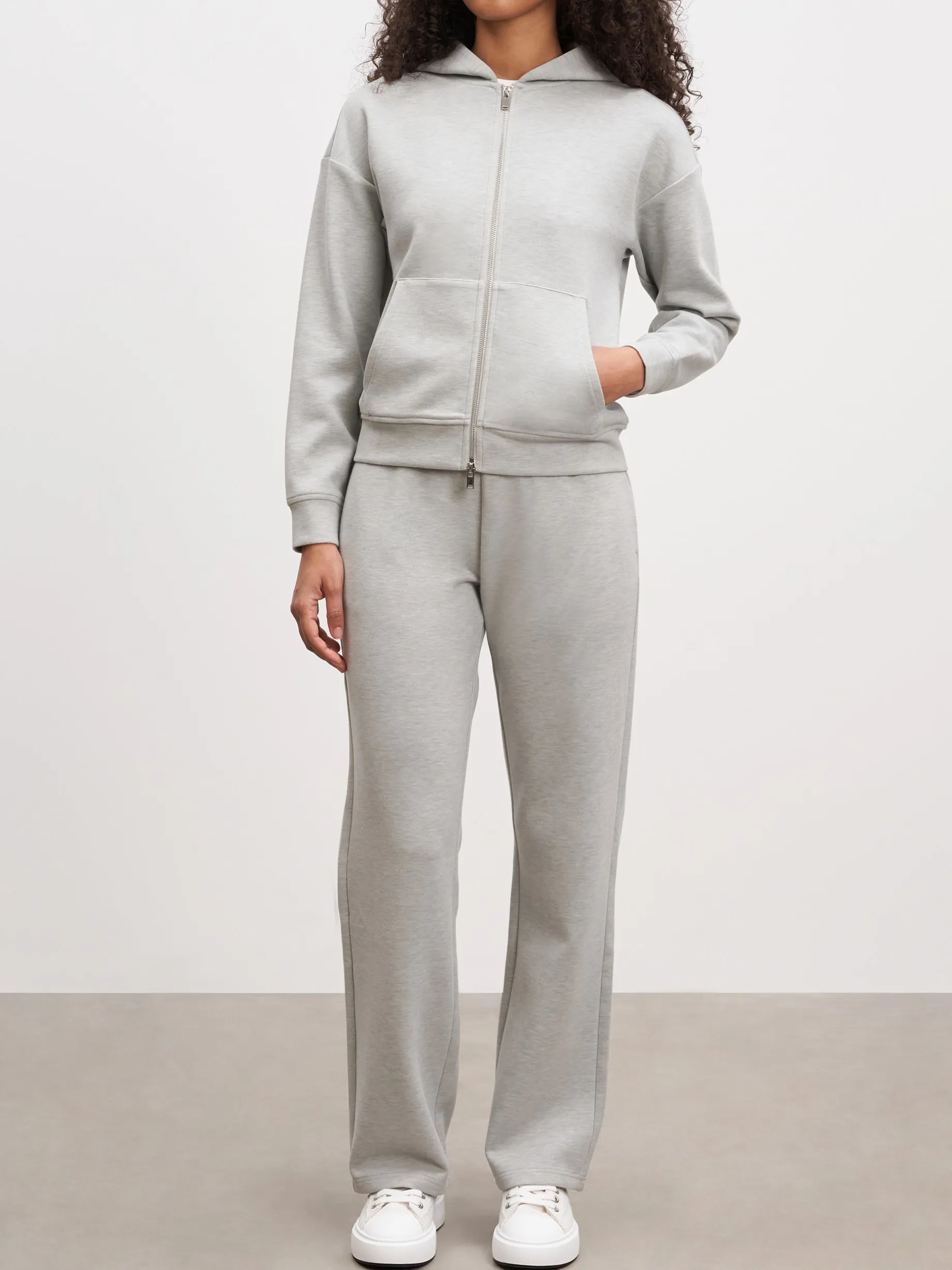 Womens Knitted Relaxed Zip Hoodie - Marl Grey