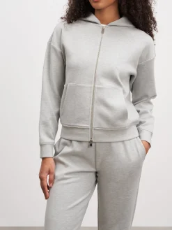 Womens Knitted Relaxed Zip Hoodie - Marl Grey