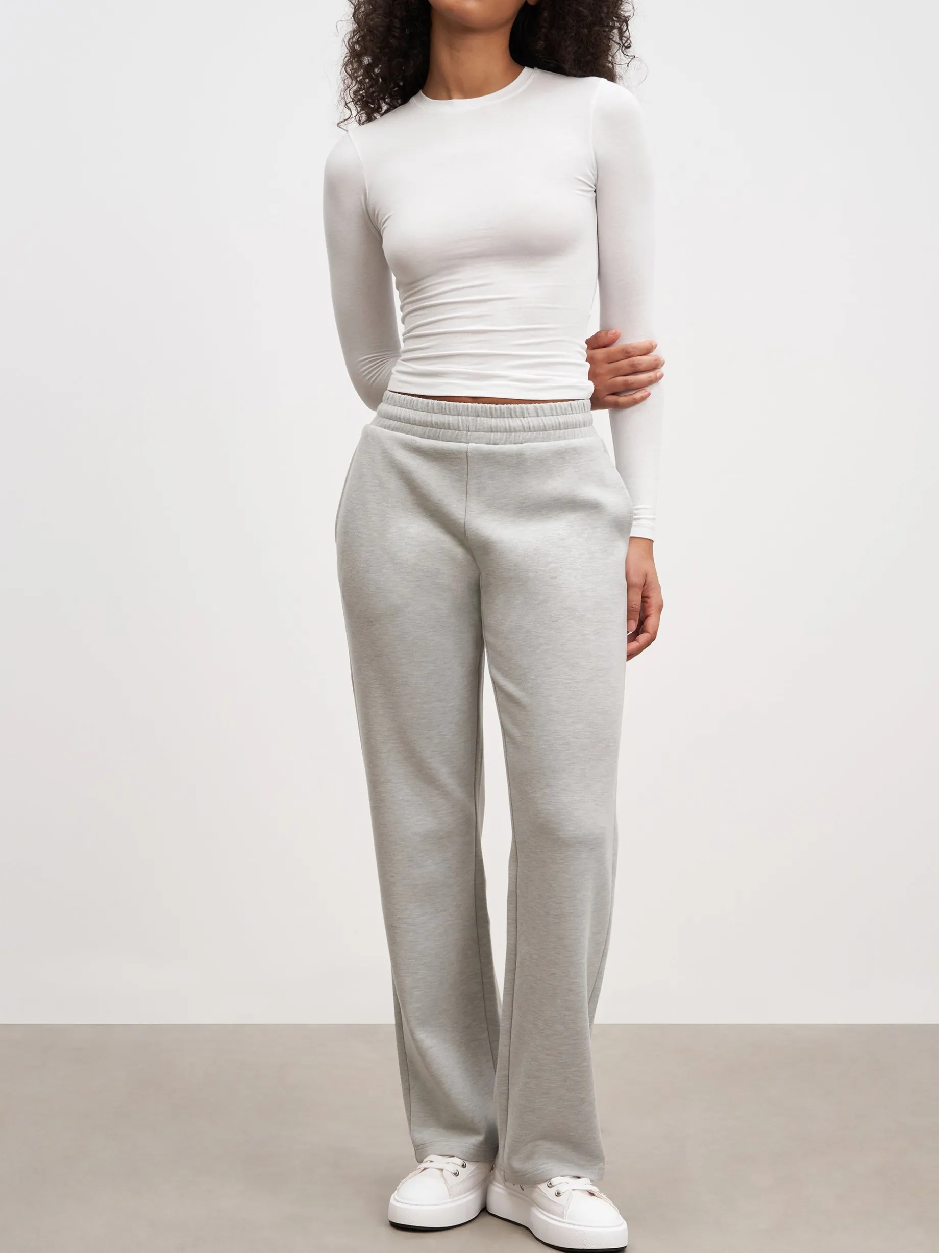 Womens Knitted Straight Leg Jogger - Marl Grey