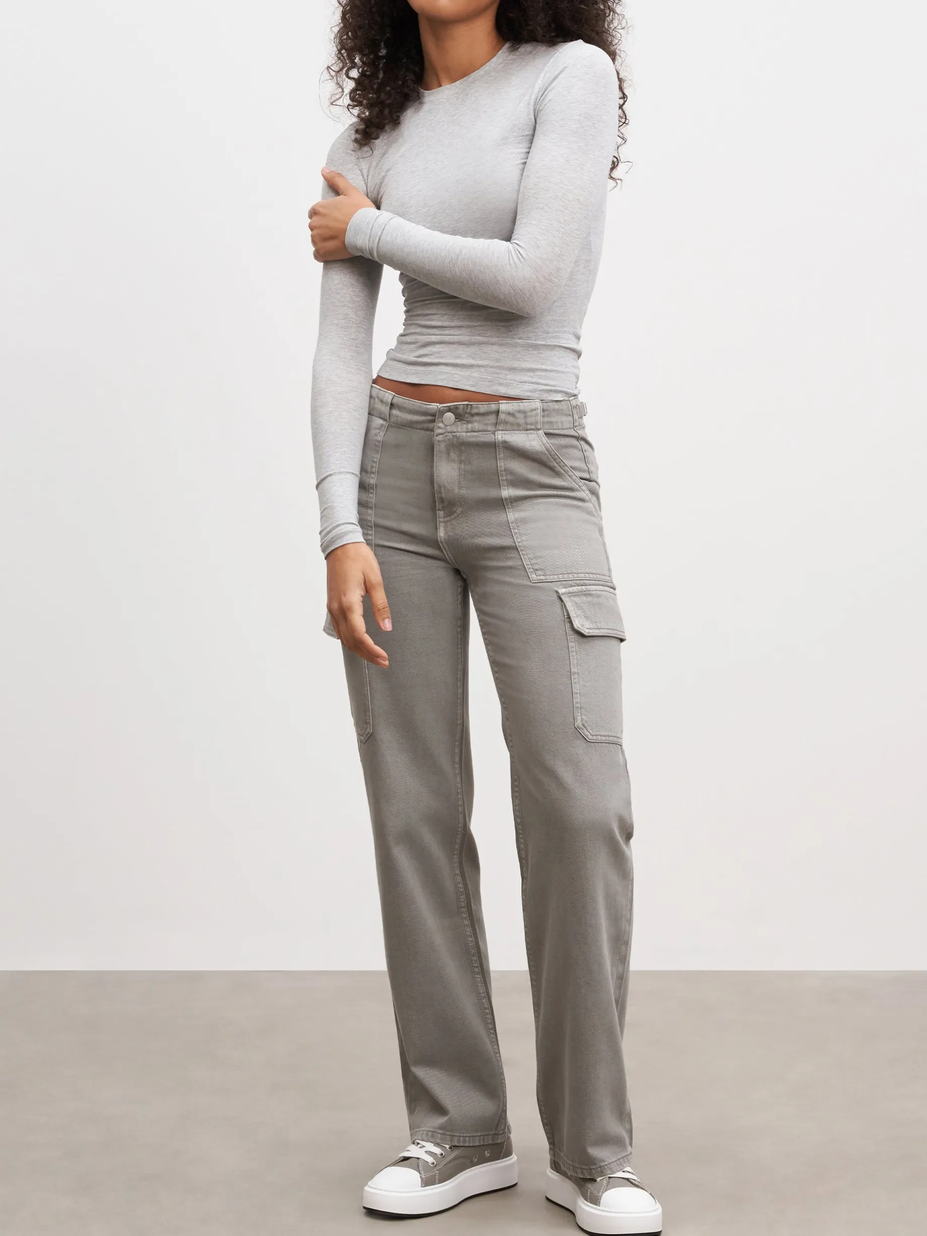 Womens Mid Rise Cargo Pant - Grey
