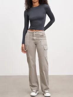 Womens Mid Rise Cargo Pant - Stone