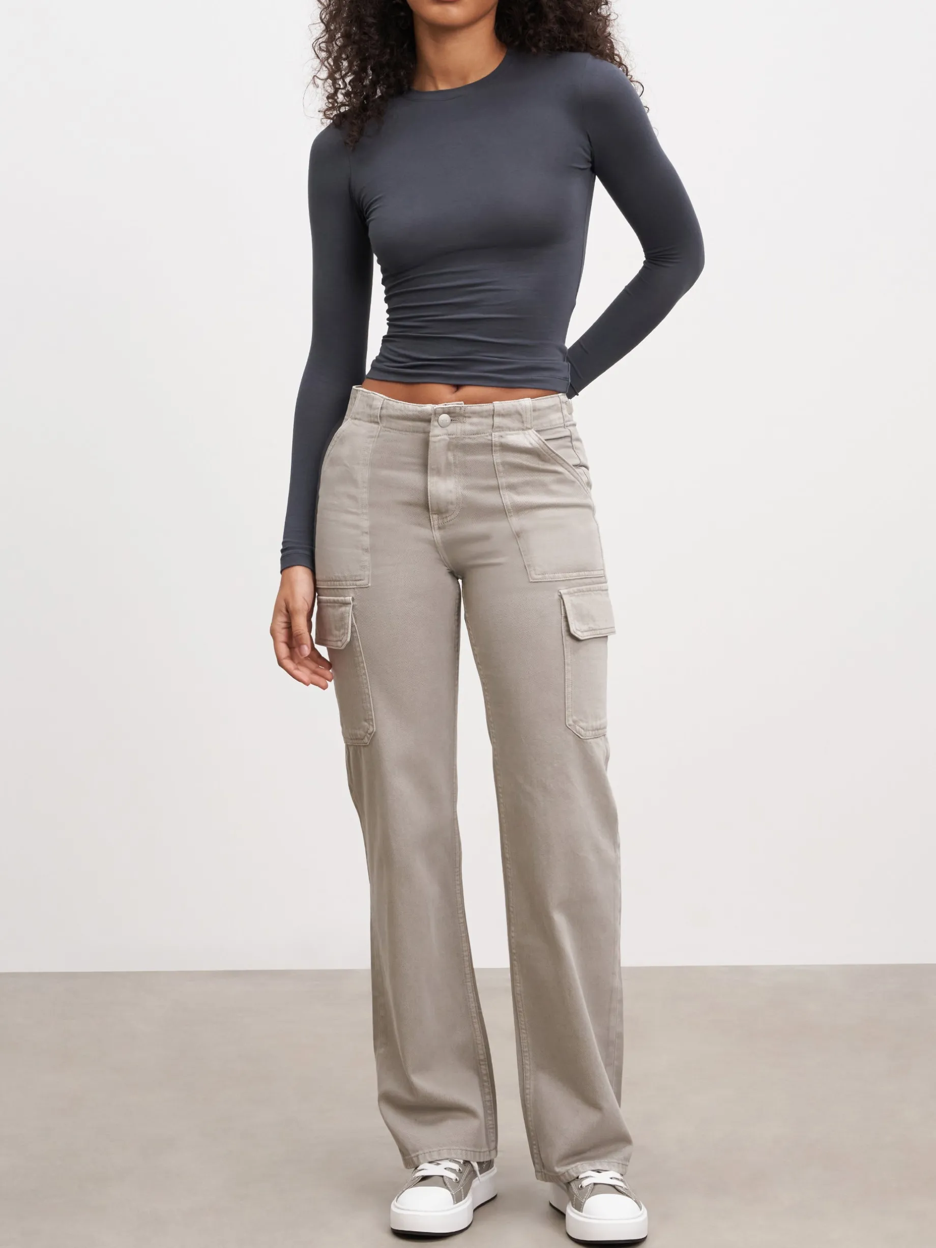 Womens Mid Rise Cargo Pant - Stone