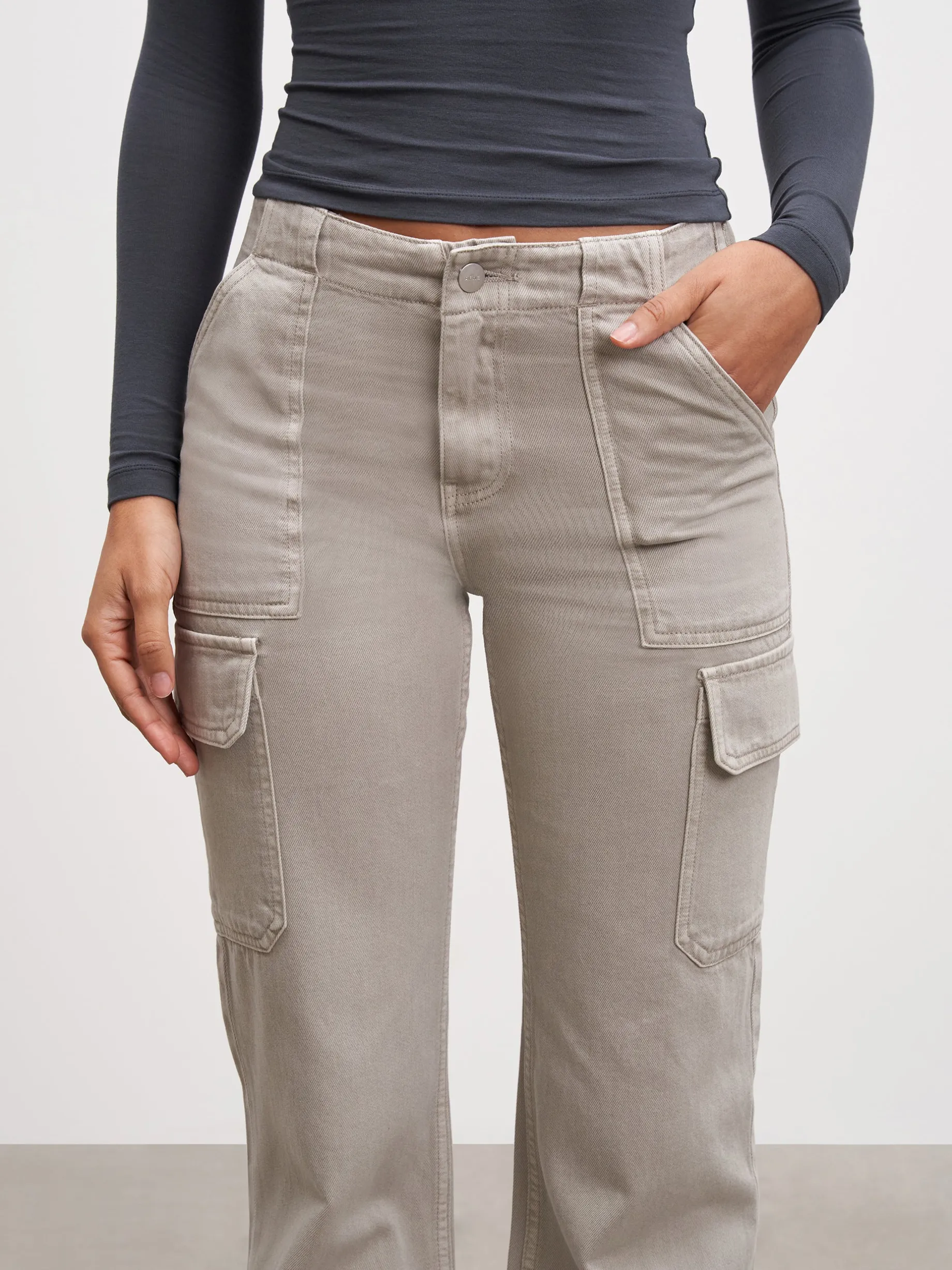 Womens Mid Rise Cargo Pant - Stone