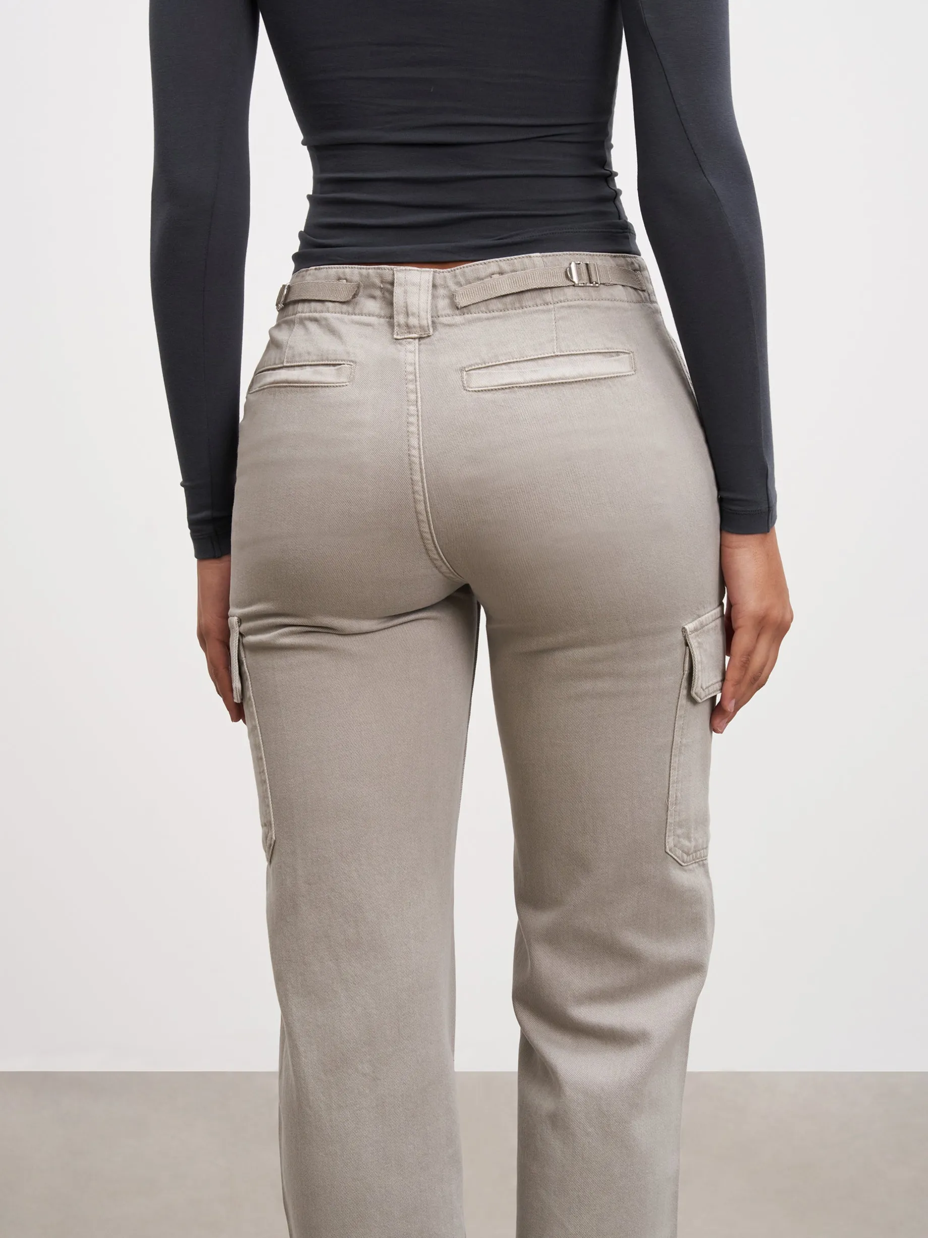 Womens Mid Rise Cargo Pant - Stone