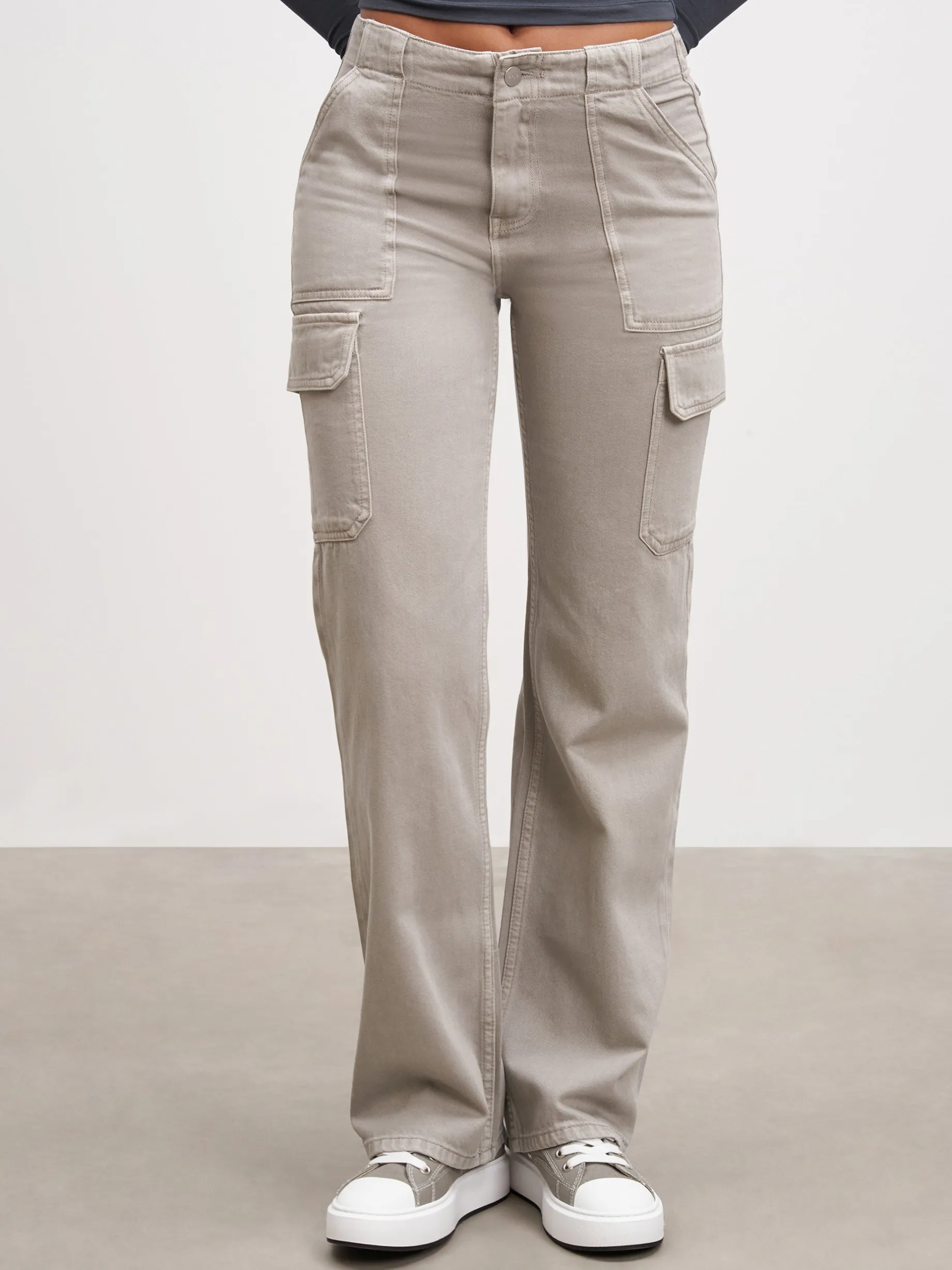 Womens Mid Rise Cargo Pant - Stone