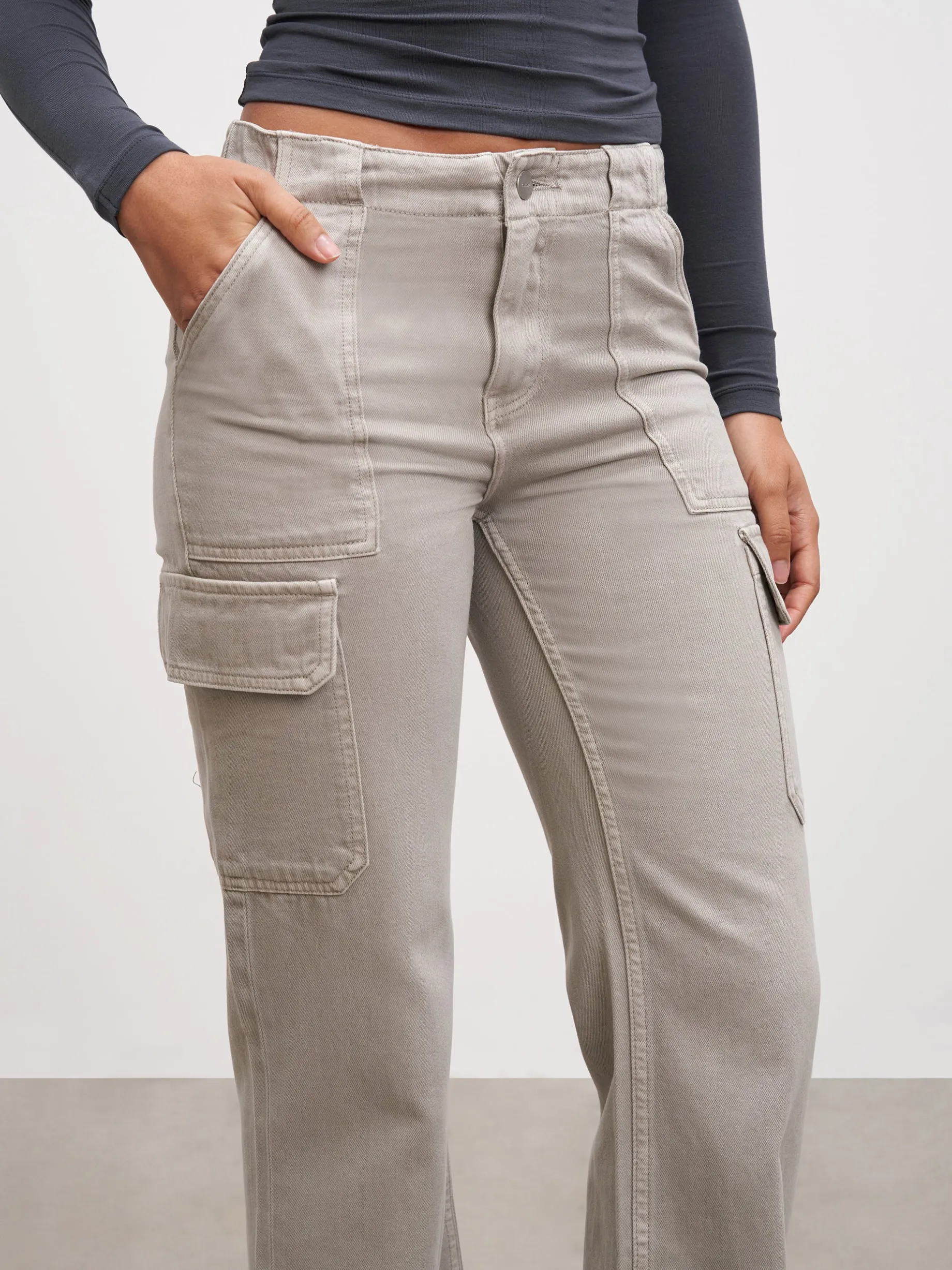Womens Mid Rise Cargo Pant - Stone