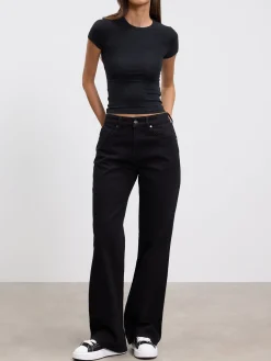 Womens Mid Rise Straight Denim Jean - Black