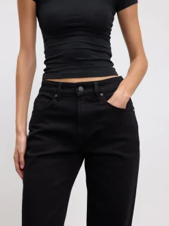 Womens Mid Rise Straight Denim Jean - Black