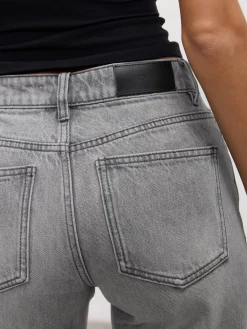 Womens Mid Rise Straight Denim Jean - Grey Wash
