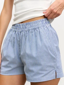 Womens Pull On Stripe Cotton Short - Blue