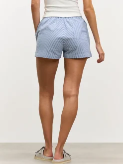Womens Pull On Stripe Cotton Short - Blue