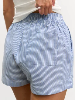 Womens Pull On Stripe Cotton Short - Blue