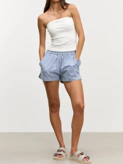 Womens Pull On Stripe Cotton Short - Blue