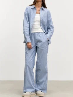 Womens Pull On Stripe Cotton Trouser - Blue
