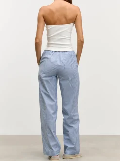 Womens Pull On Stripe Cotton Trouser - Blue