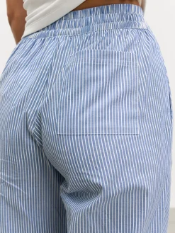 Womens Pull On Stripe Cotton Trouser - Blue