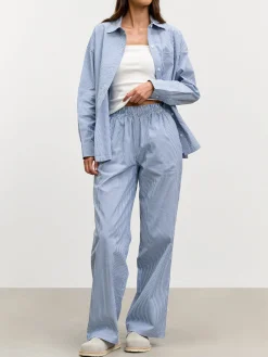 Womens Pull On Stripe Cotton Trouser - Blue